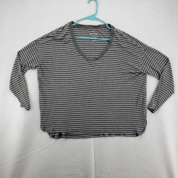 AMERICAN EAGLE Shirt Women's Long Sleeve V-Neck Striped Gray Large - Picture 3 of 12